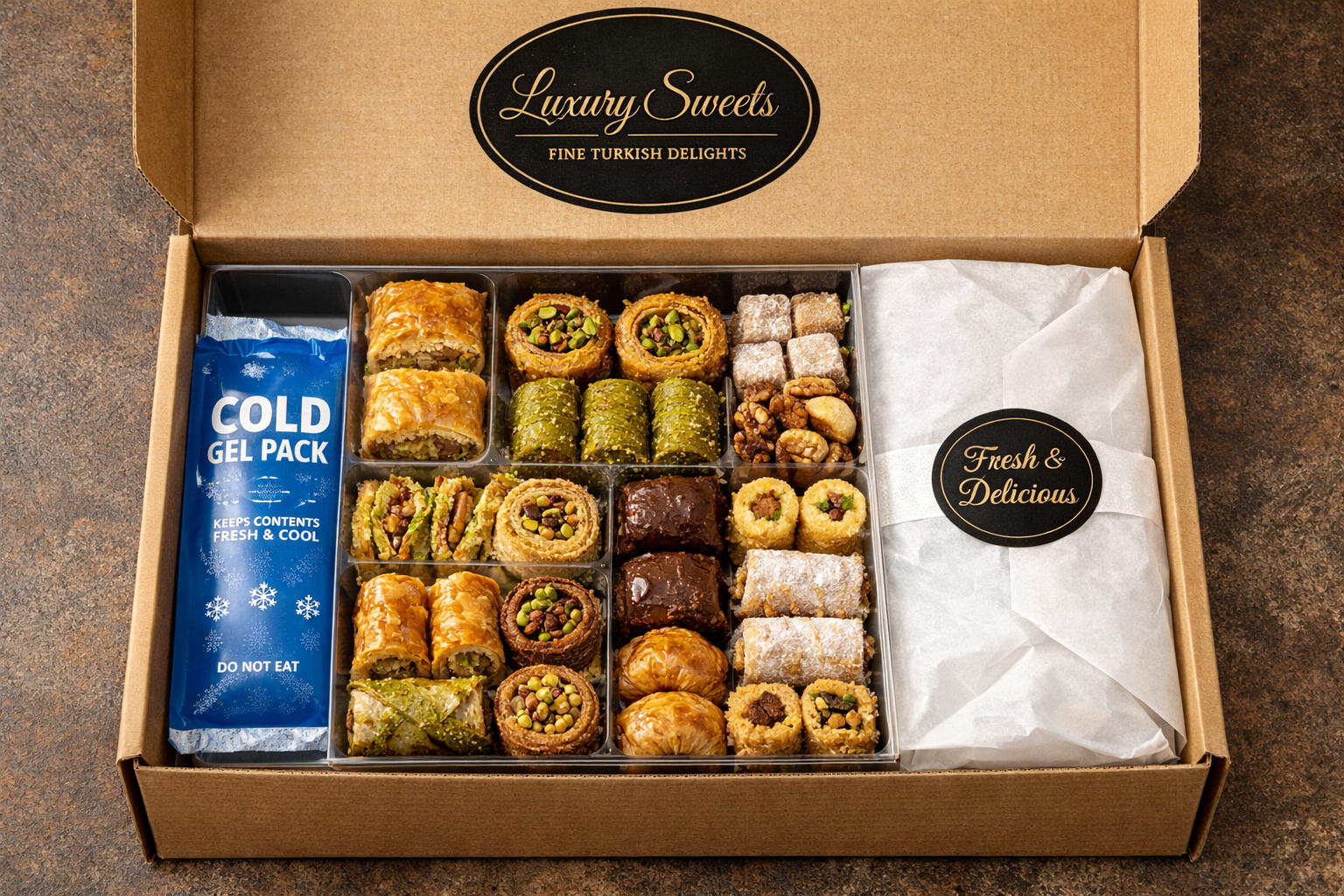 Ozenli ambalajlanmis tatli teslimat kutusu